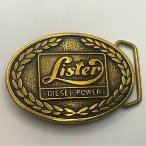 Vtg 80’s BTL Lister Diesel Power Solid Brass Belt Buckle - 3.5” x 2.4”
